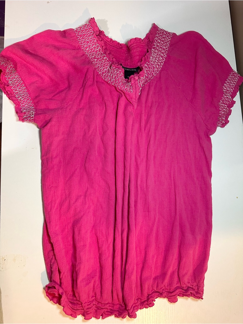 Lane Bryant Bright Pink Smocked Short-Sleeve Tunic